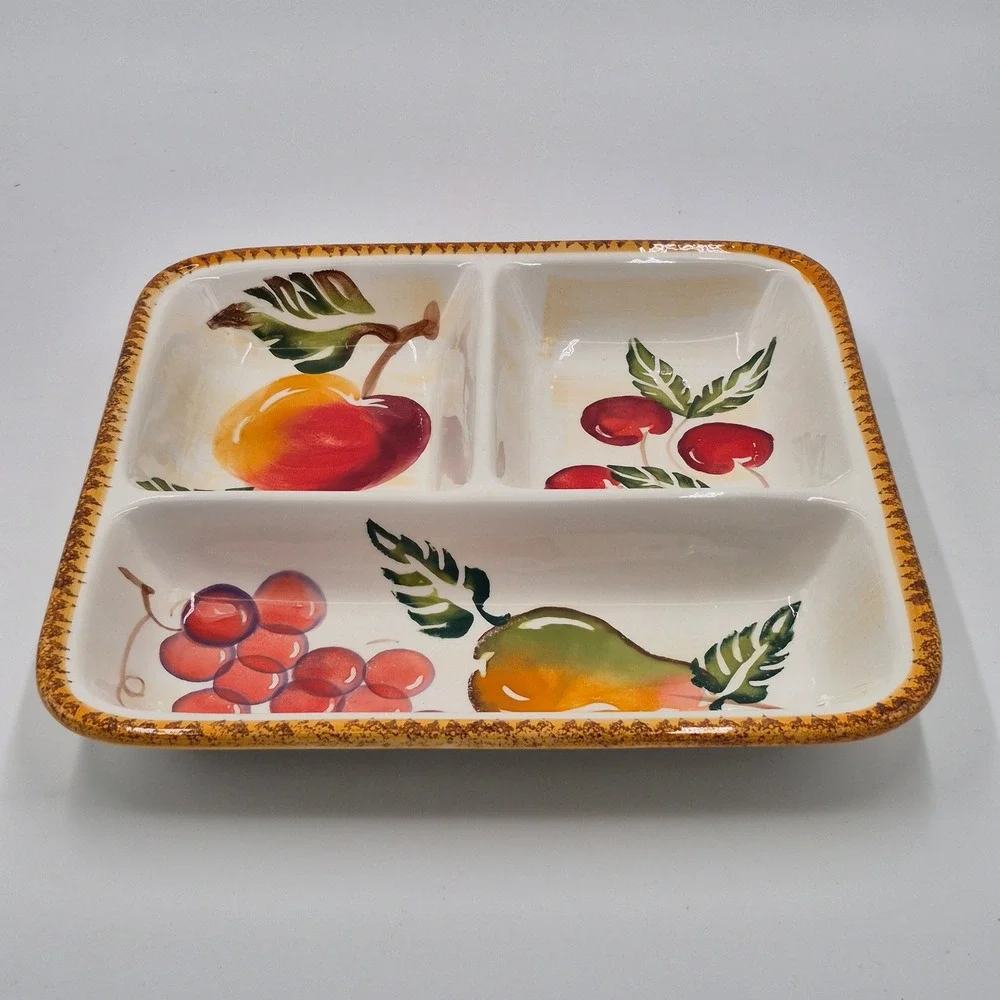 Potter & Smith Fruit Pear Grapes Apple Cherry Chips and Dip Serving Platter Dish